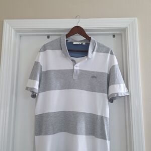 Lacoste Gray and White Polo Shirt with Modern Stripes